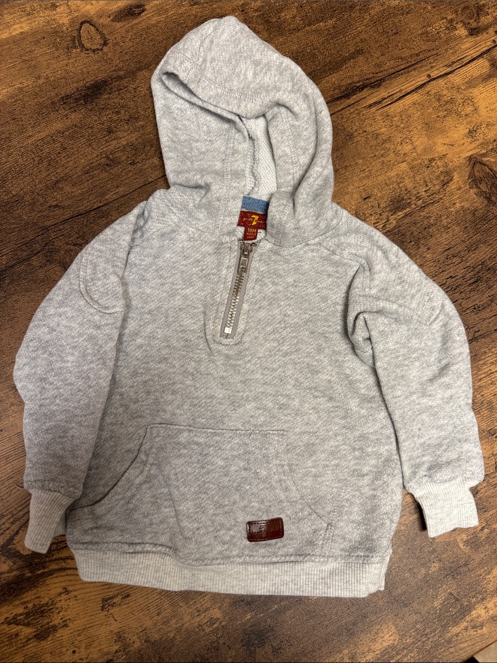 7 For All Mankind Kids Light Gray Half-Zip Hooded Pullover